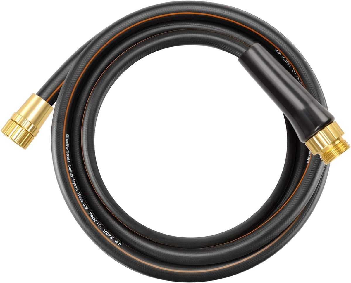 Giraffe Tools garden hose 10ft with snap-on connector for quick faucet connection.