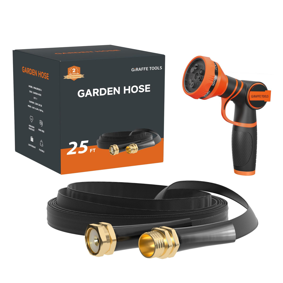 Giraffe Tools garden hose 25ft lightweight design for easy handling and fast watering.