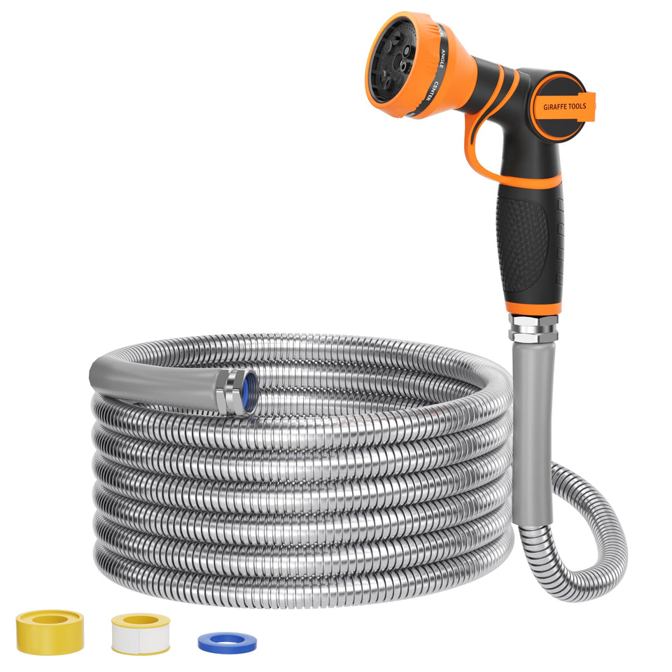 Giraffe Tools garden hose 50ft 304 stainless steel for durable year-round watering