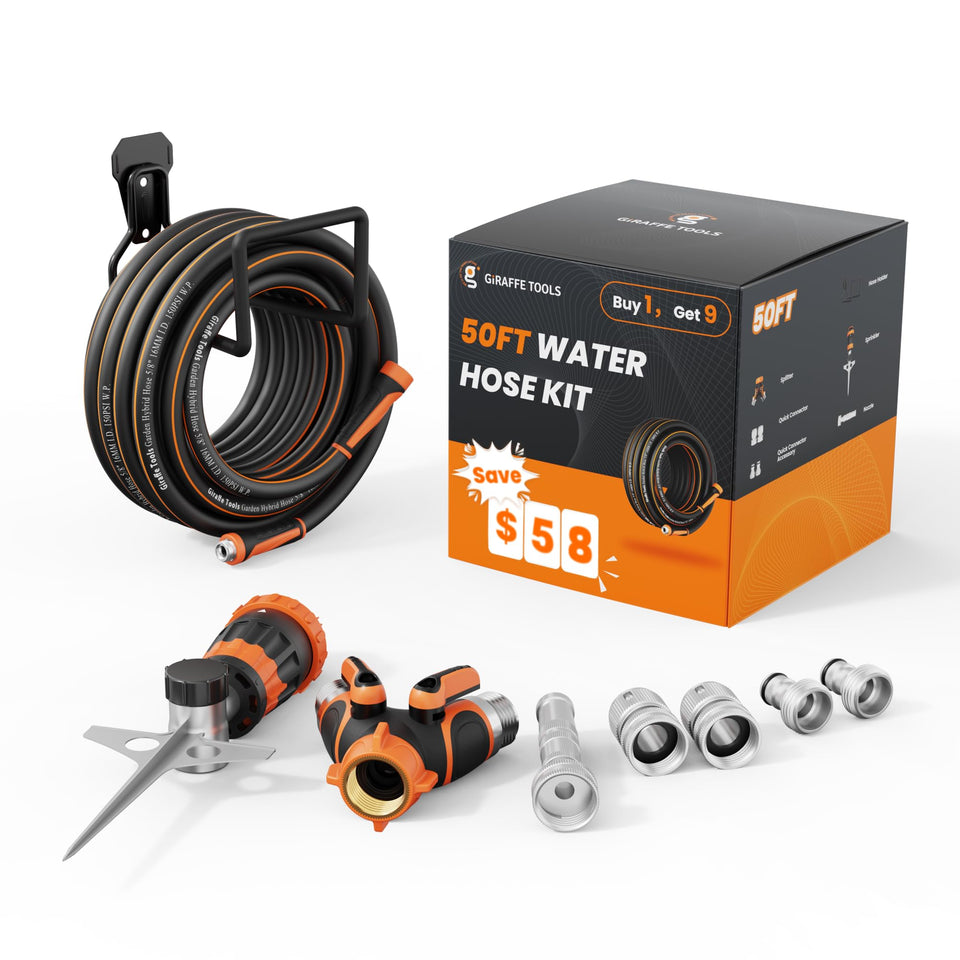 Giraffe Tools garden hose 50ft with swivel handle for tangle-free watering