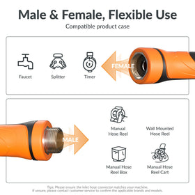 Giraffe Tools garden hose all-weather-flexible design stays pliable in heat or cold.