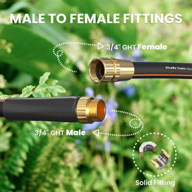 Giraffe Tools brass connector hose enables simple faucet connections.