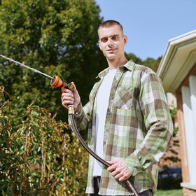 Giraffe Tools garden hose ideal for yard work, car washing, and pet cleaning.