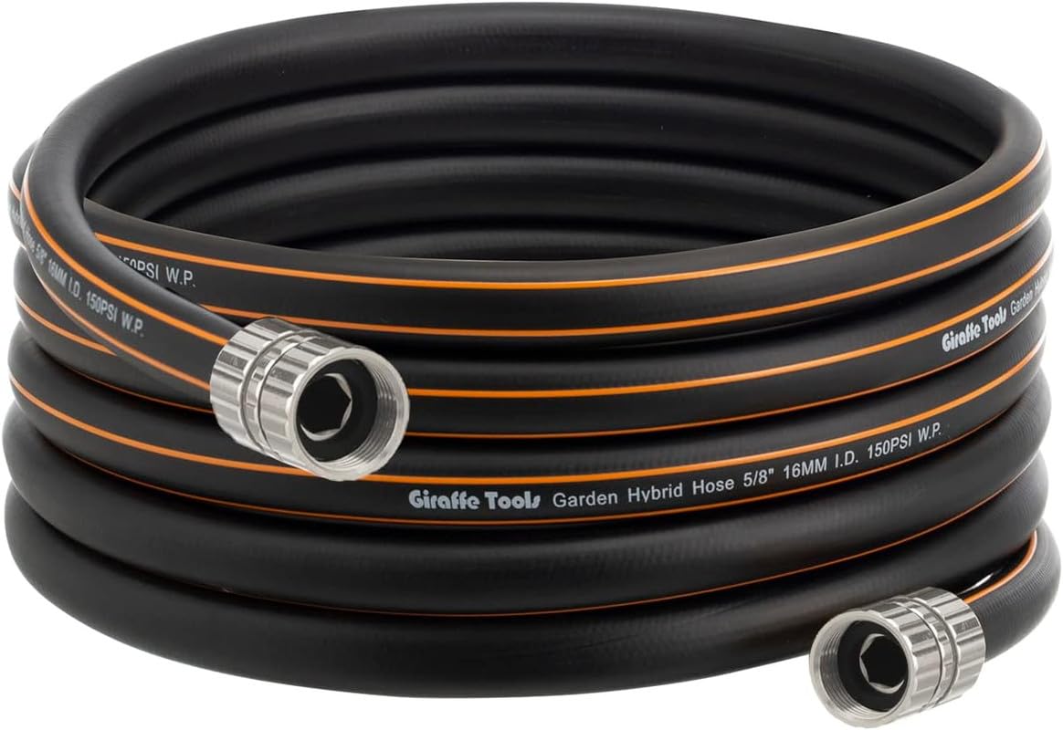 Giraffe Tools garden hose with custom-length option for tailored watering setups.