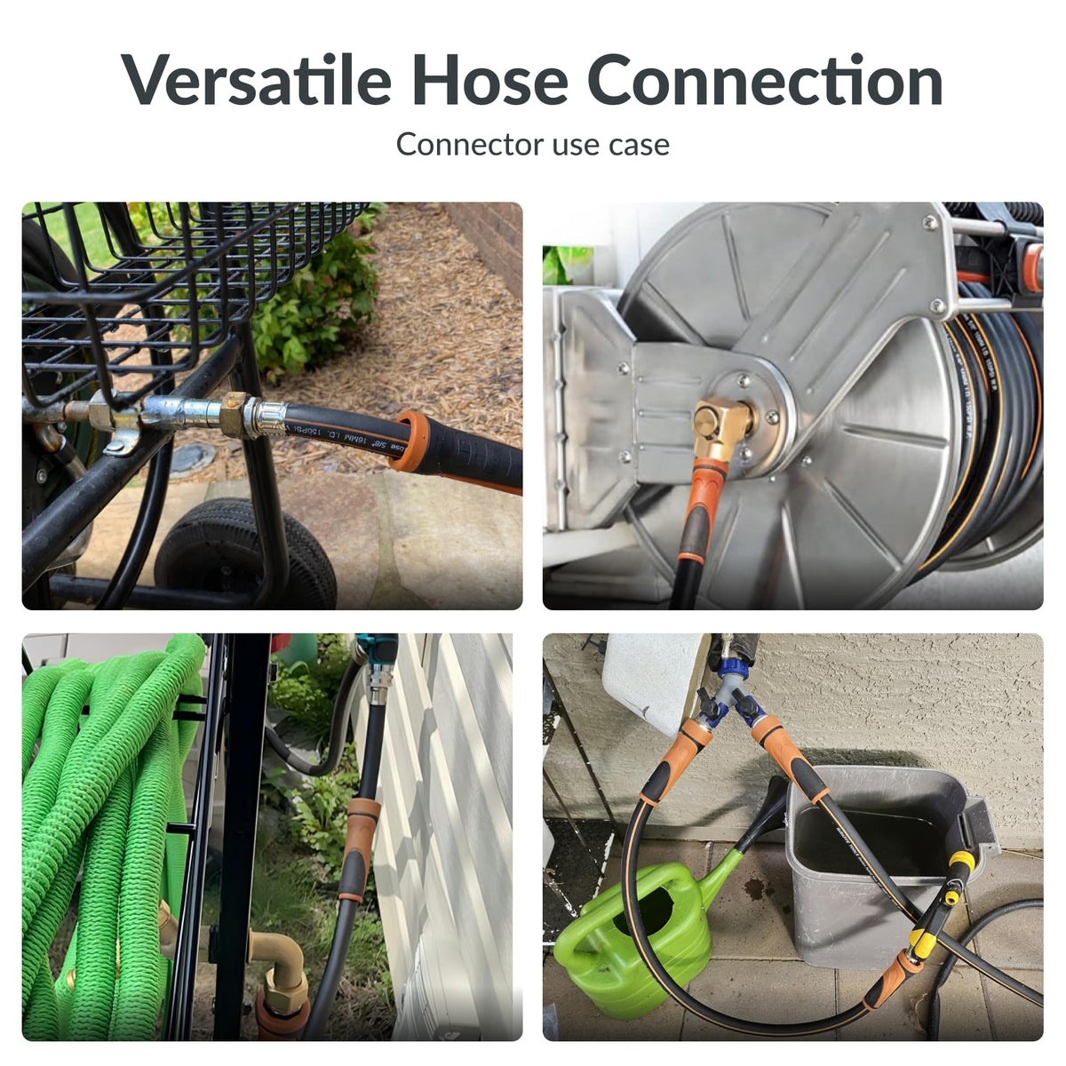 Giraffe Tools garden hose leak-proof nickel fittings prevent drips during use.