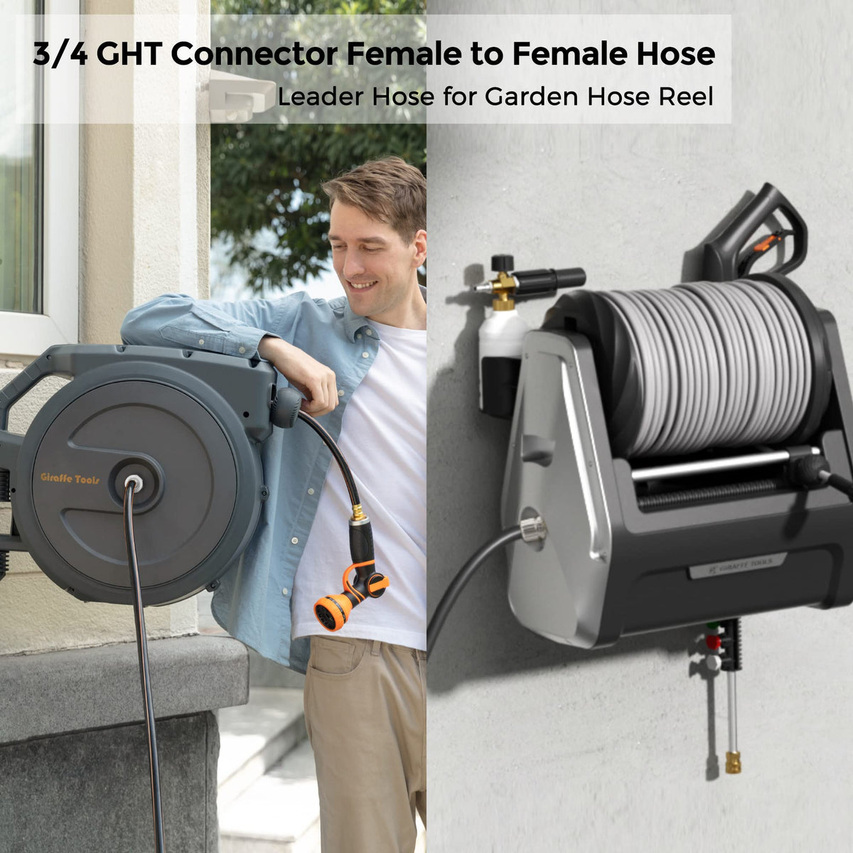 Giraffe Tools no-kink design keeps the hose flat and leak-free under pressure.