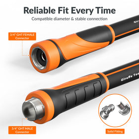 Giraffe Tools garden hose swivel handle enables smooth rotation and tangle-free setup.