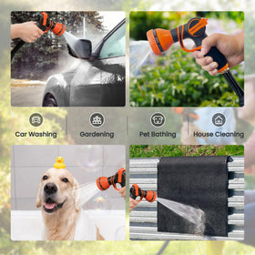 Giraffe Tools hose in action showing wide application for garden and car wash.