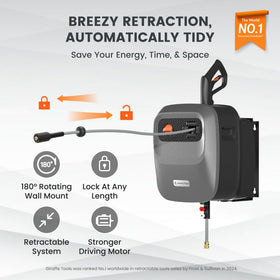 Giraffe Tools Grandfalls auto-rewind hose keeps rewinding simple and tangle-free