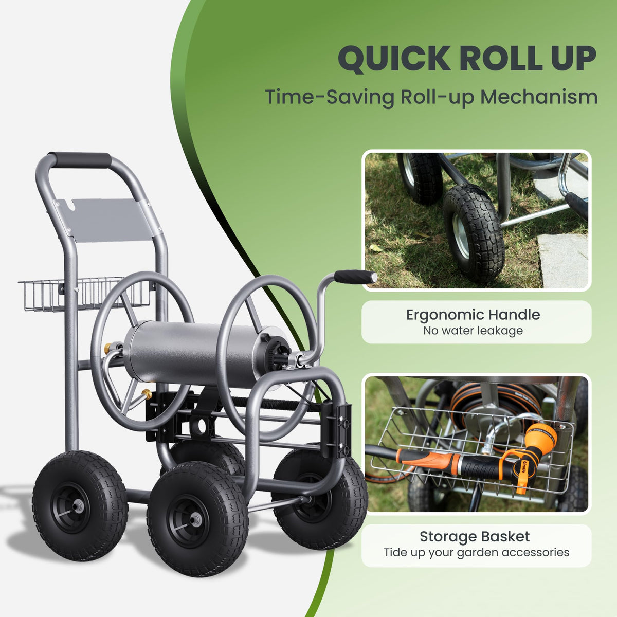 Giraffe Tools hose reel cart ergonomic handle for comfortable winding