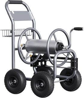 Giraffe Tools heavy duty hose reel cart full shot shows rugged outdoor frame