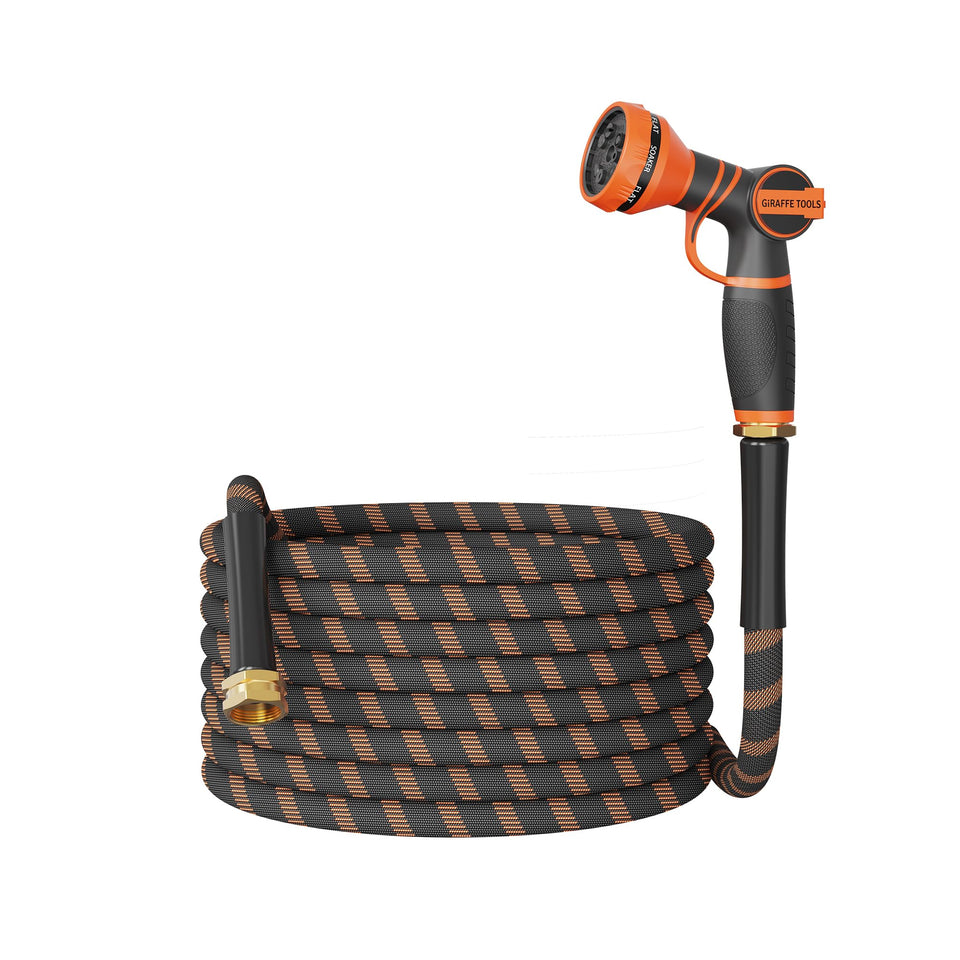 Giraffe Tools 50ft outdoor water hose showing durable exterior for all-season watering