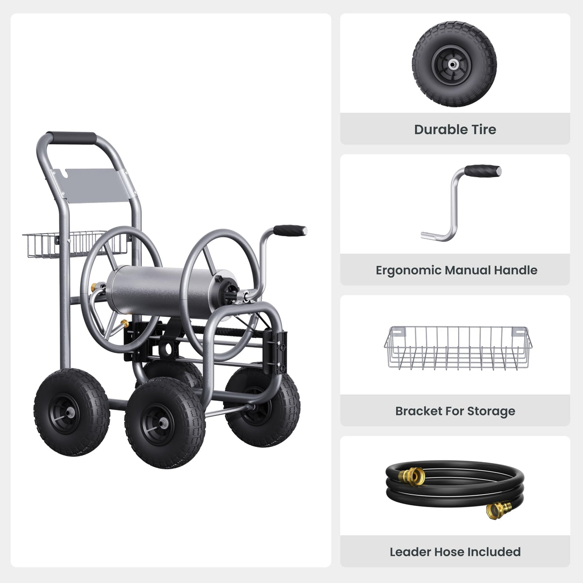 Giraffe Tools hose guide preinstalled system keeps hose neatly wound and kink-free.