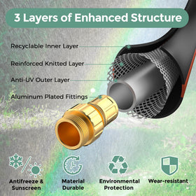 Giraffe Tools no kink hose maintains smooth water flow during chores.