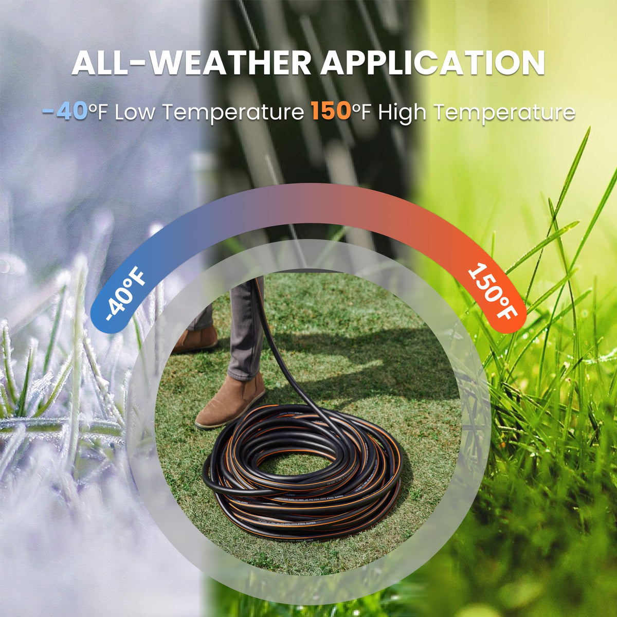 Giraffe Tools kink-resistant memoryless hose remains flexible when coiling.