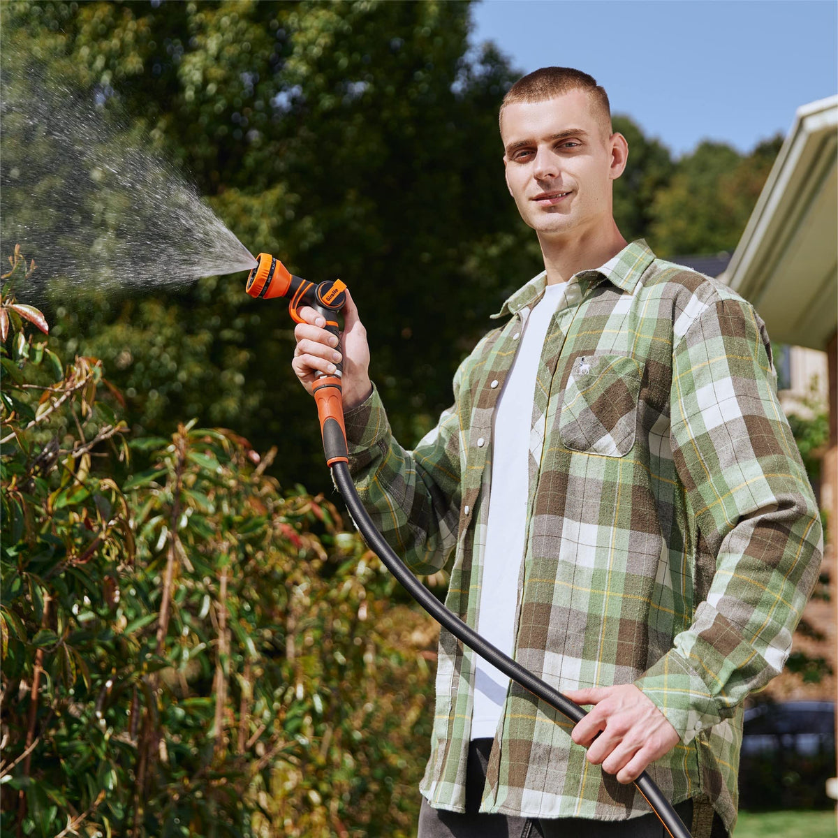 Giraffe Tools Leader Hose easy-coil design simplifies storage after watering chores.