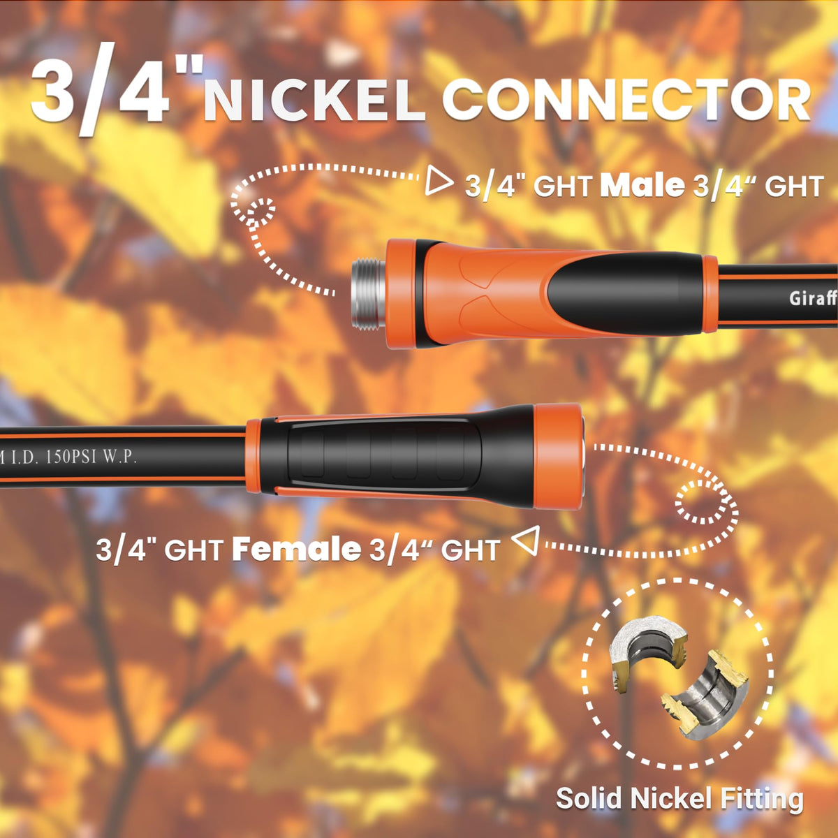 Giraffe Tools Leader Hose nickel fittings prevent leaks and ensure robust performance.