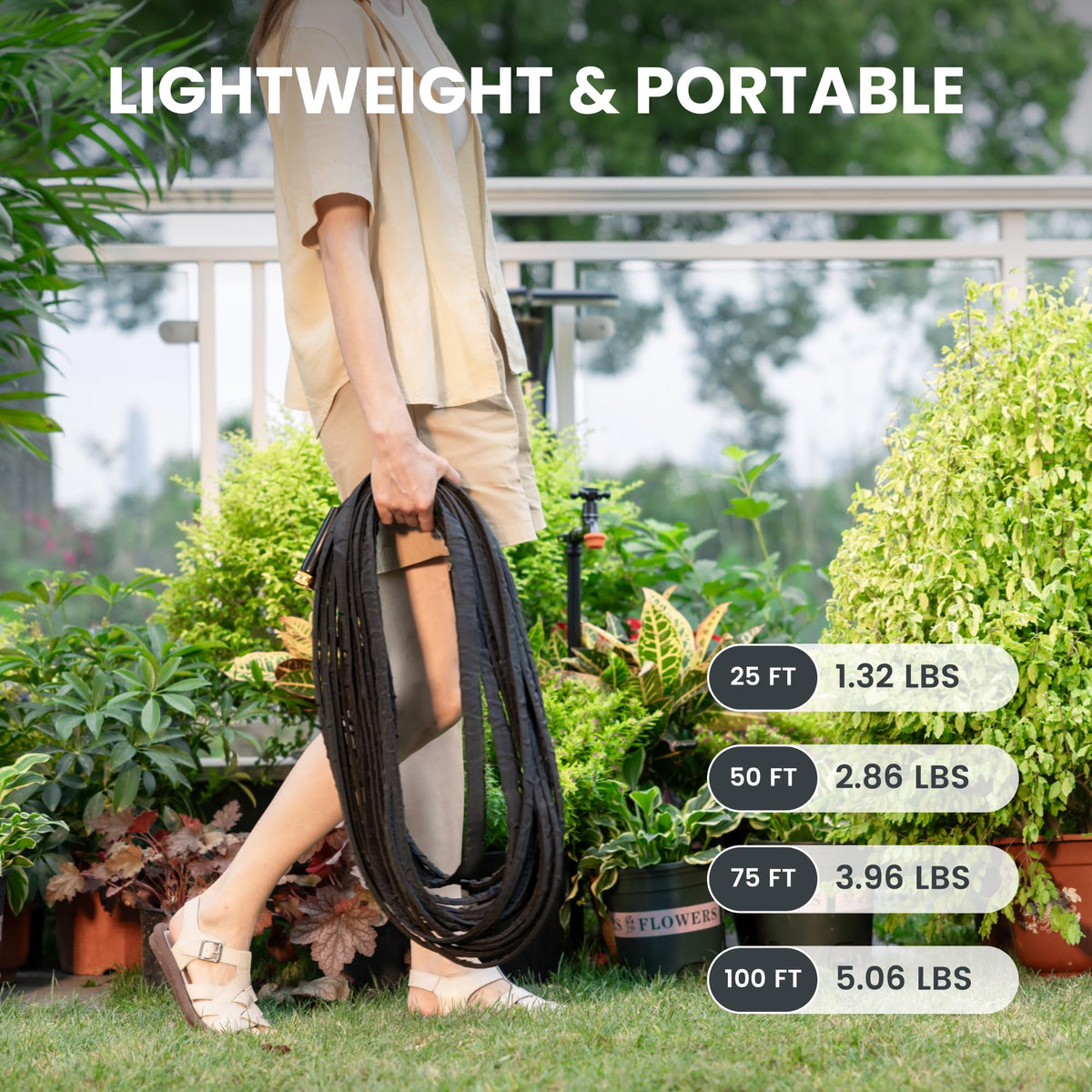 Giraffe Tools lightweight PVC tube reduces fatigue during long watering sessions.