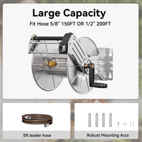 Giraffe Tools stainless hose reel showing full reel with hose neatly organized for easy access.