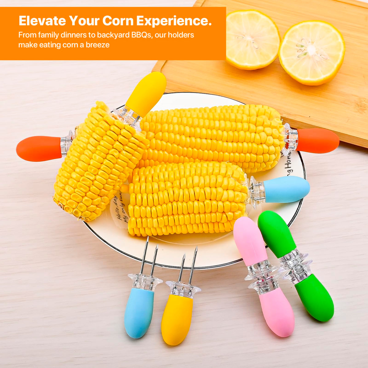 Girla silicone-handled corn skewers for comfortable, anti-scald use.