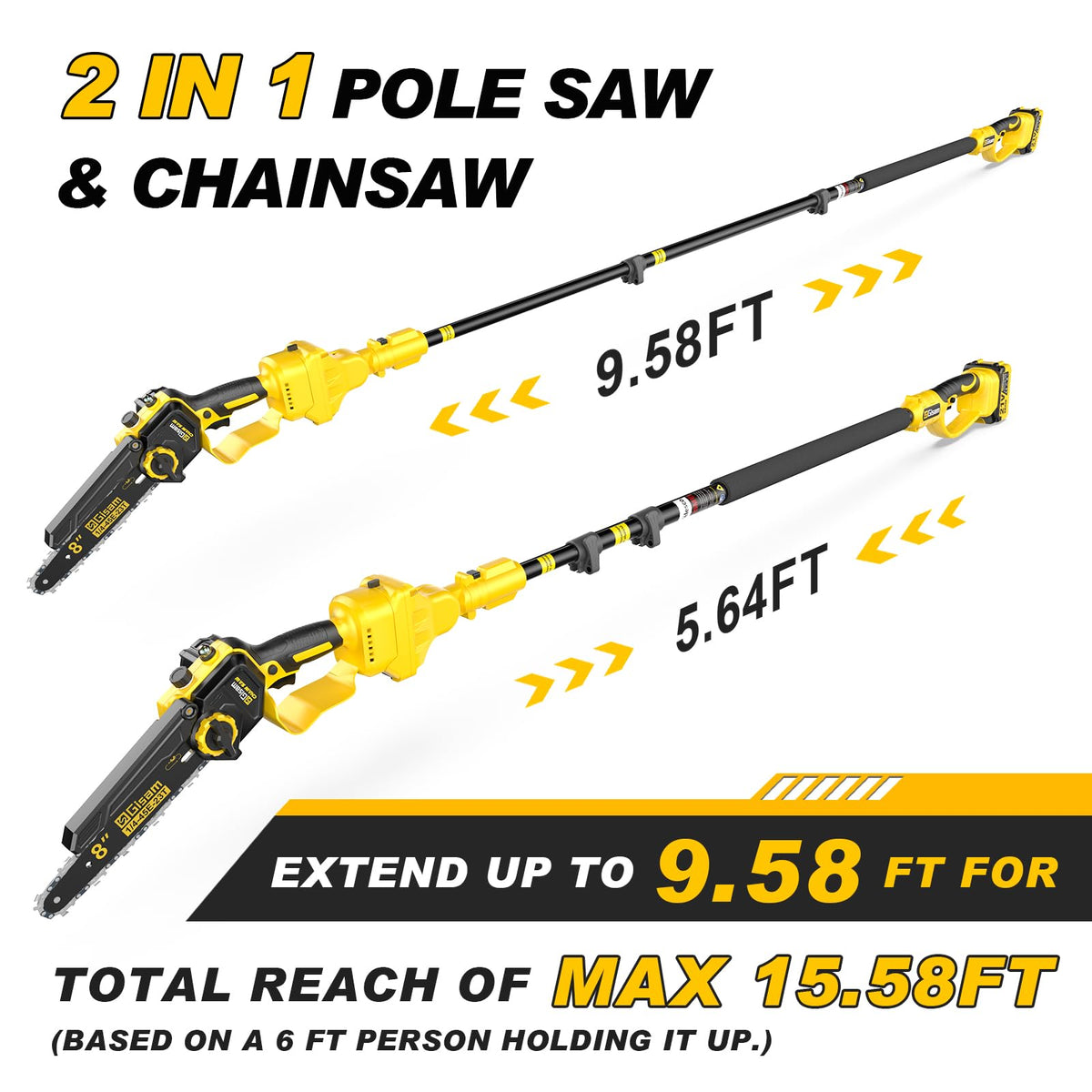 Gisam 8-inch chainsaw head for easy ground cutting and limb removal.