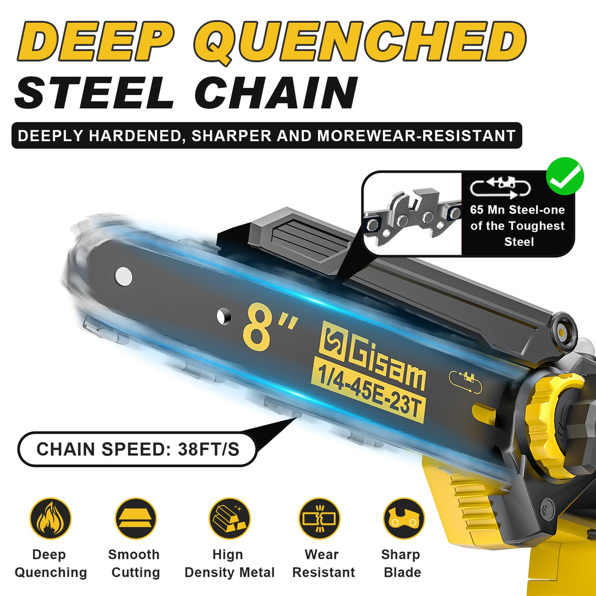 Gisam auto-oiling system reduces manual maintenance during long pruning sessions.