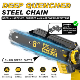 Gisam auto-oiling system reduces manual maintenance during long pruning sessions.