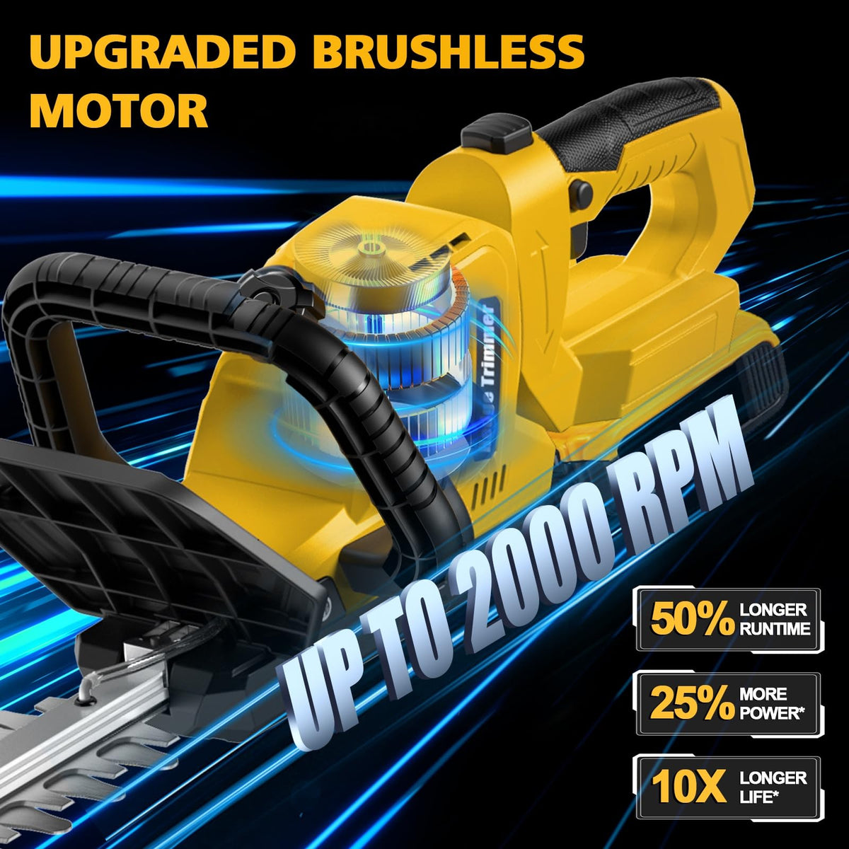 Givilo cordless hedge trimmer shown without battery for flexibility on-site.