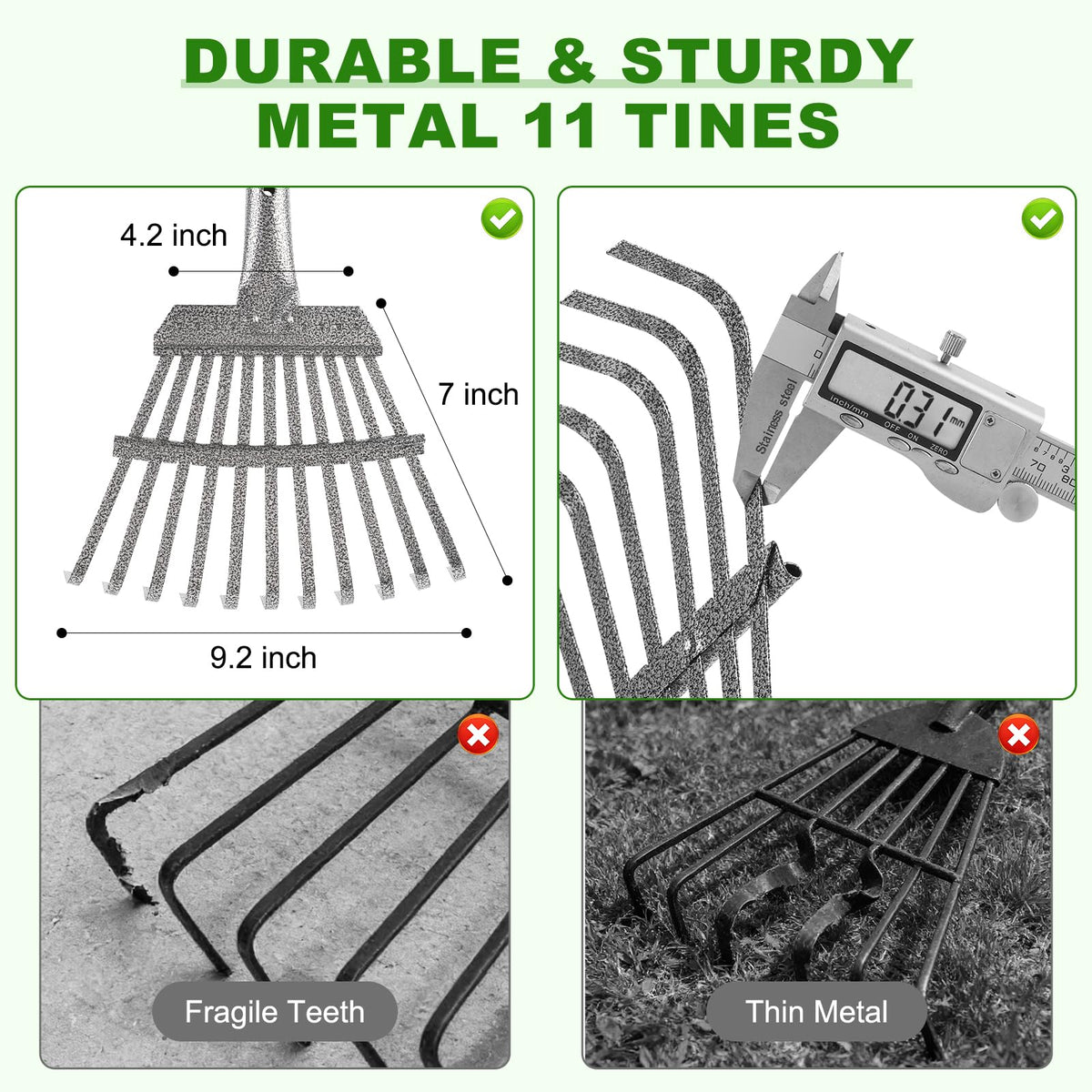 Gixmuoiy compact rake head reaches tight spaces between beds.