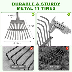 Gixmuoiy compact rake head reaches tight spaces between beds.