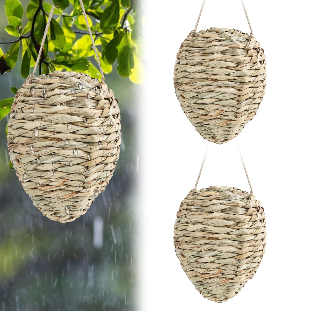 GJL 2-pack large fake wasp nest decoy hanging for pest deterrence in gardens.
