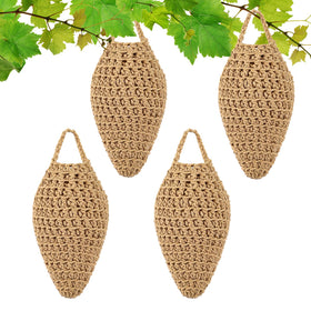 GJL 4-pack crochet wasp nests hanging to deter wasps from outdoor spaces.