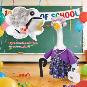 GJL white wig on goose statue creates whimsical character