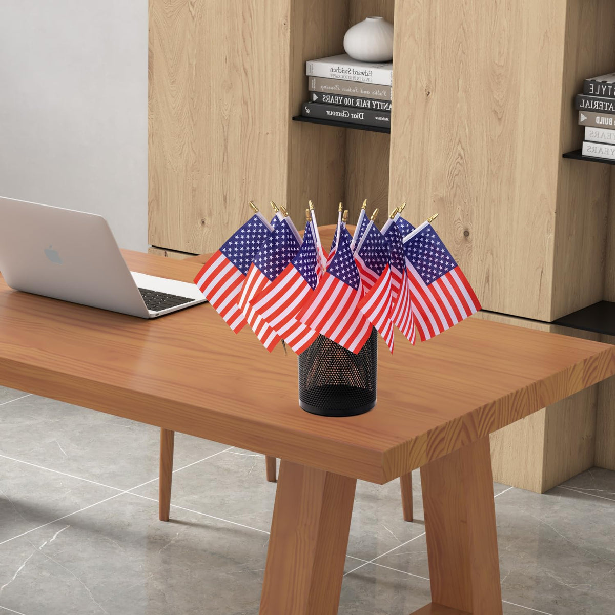 GJNGKSIM wooden-stick flag ready for handheld displays at gatherings.