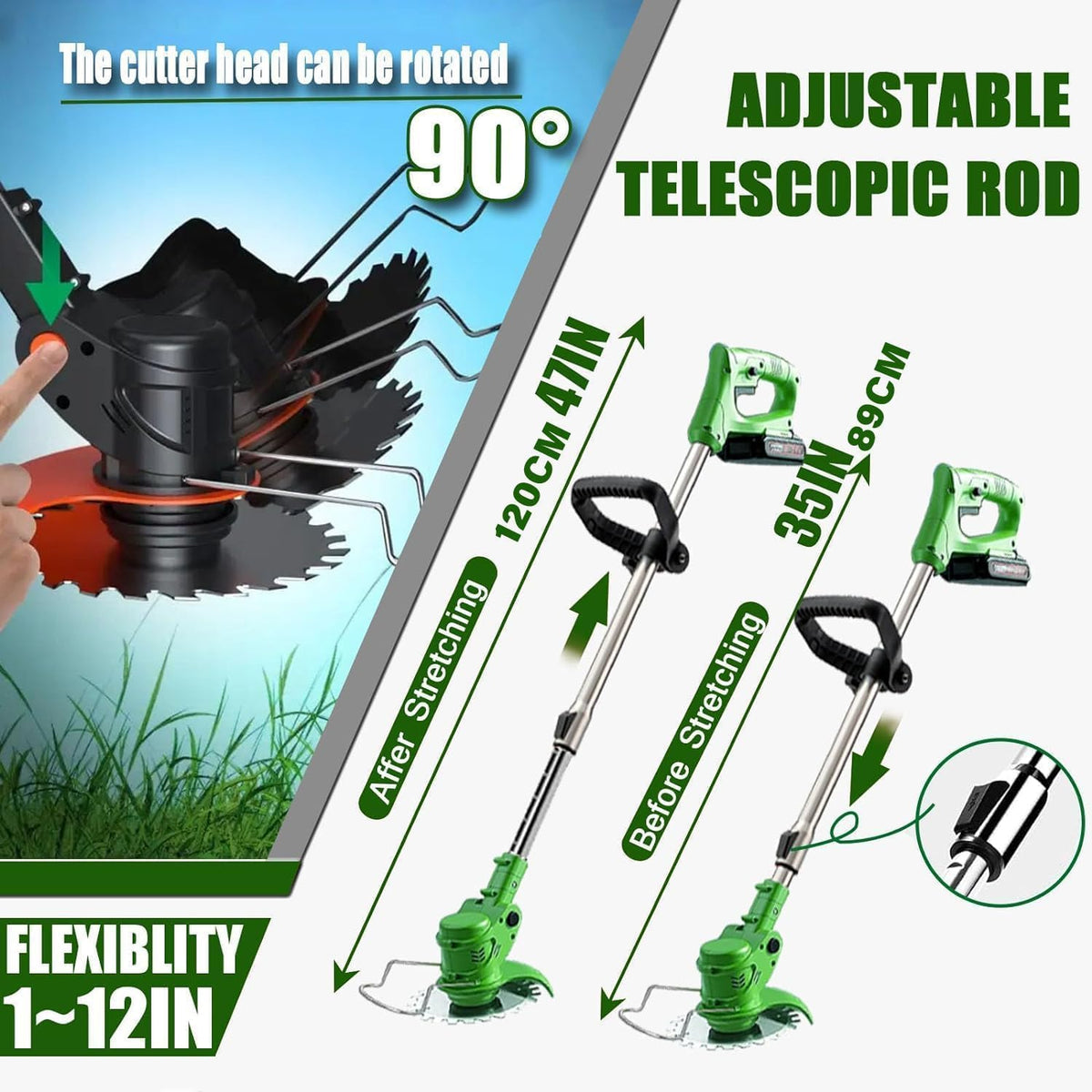 Gjpwyfdc Weed Wacker with twin 2000mAh batteries for extended use.
