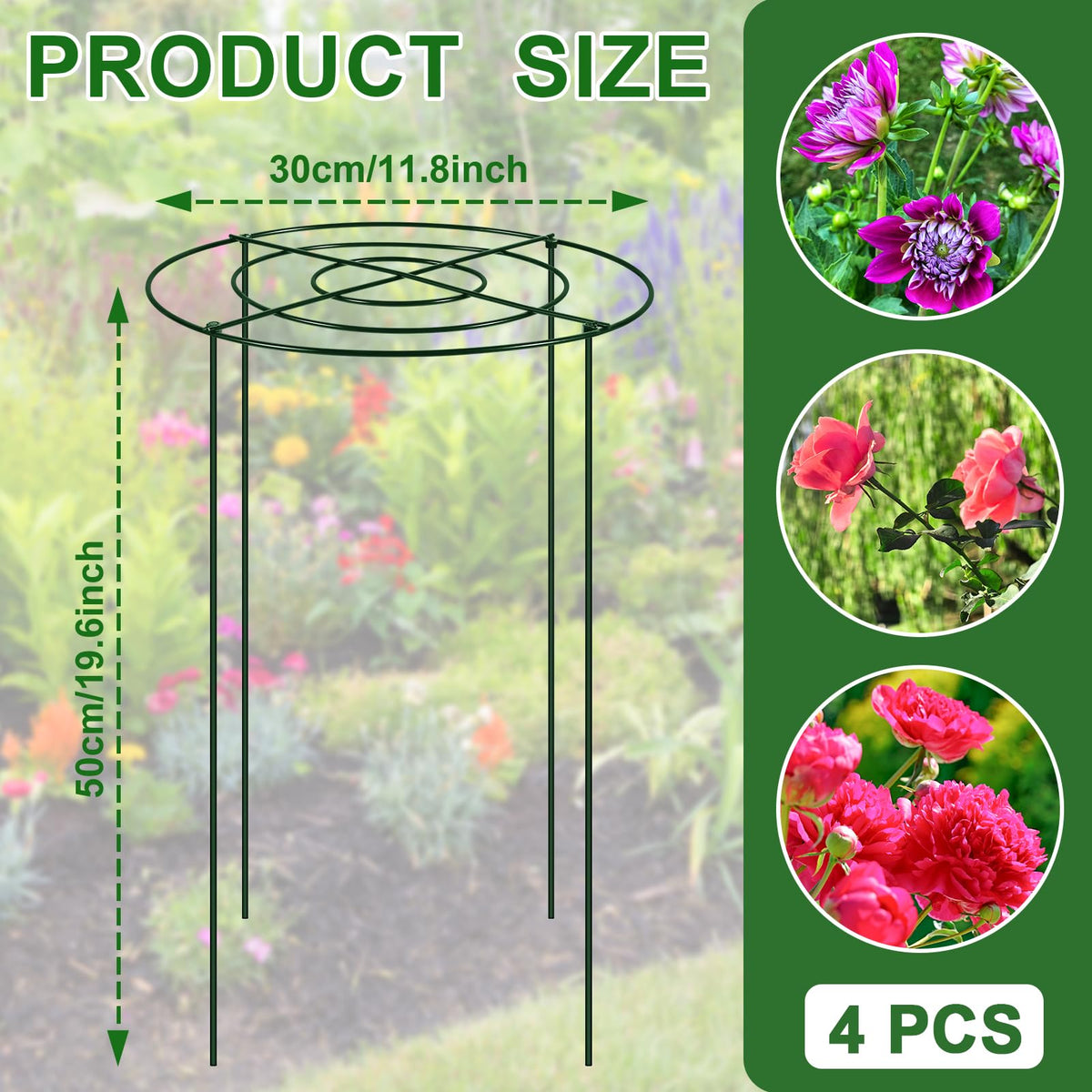 GJQ peony cage assembly steps show easy ground insertion and screw-thread setup for quick installation.