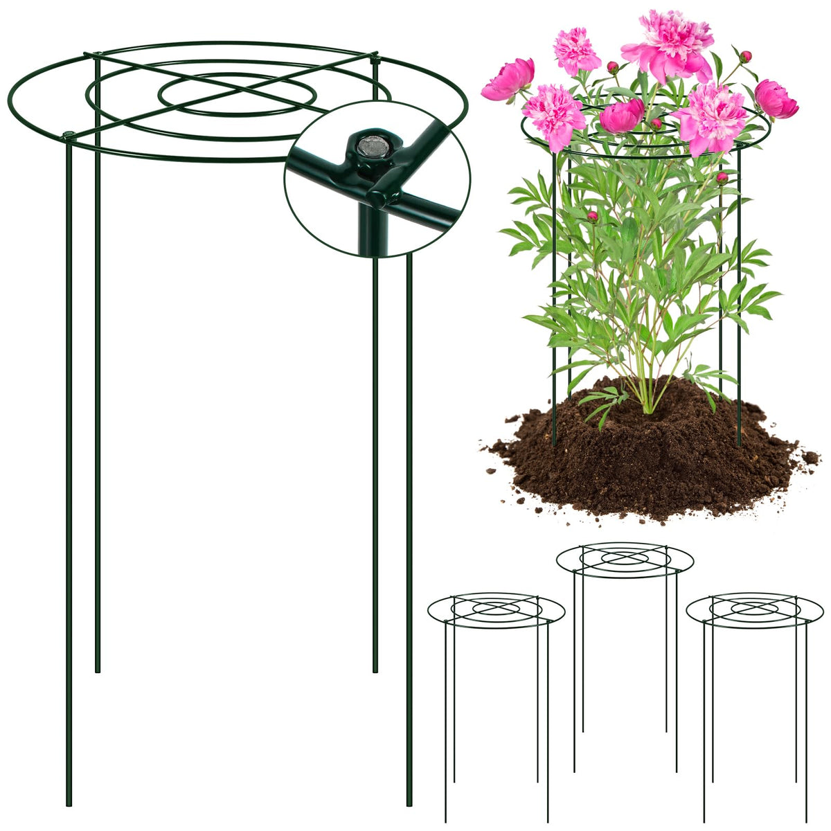 GJQ peony cage top view with 30 cm grid, offering sturdy, upright support for tall blooms.