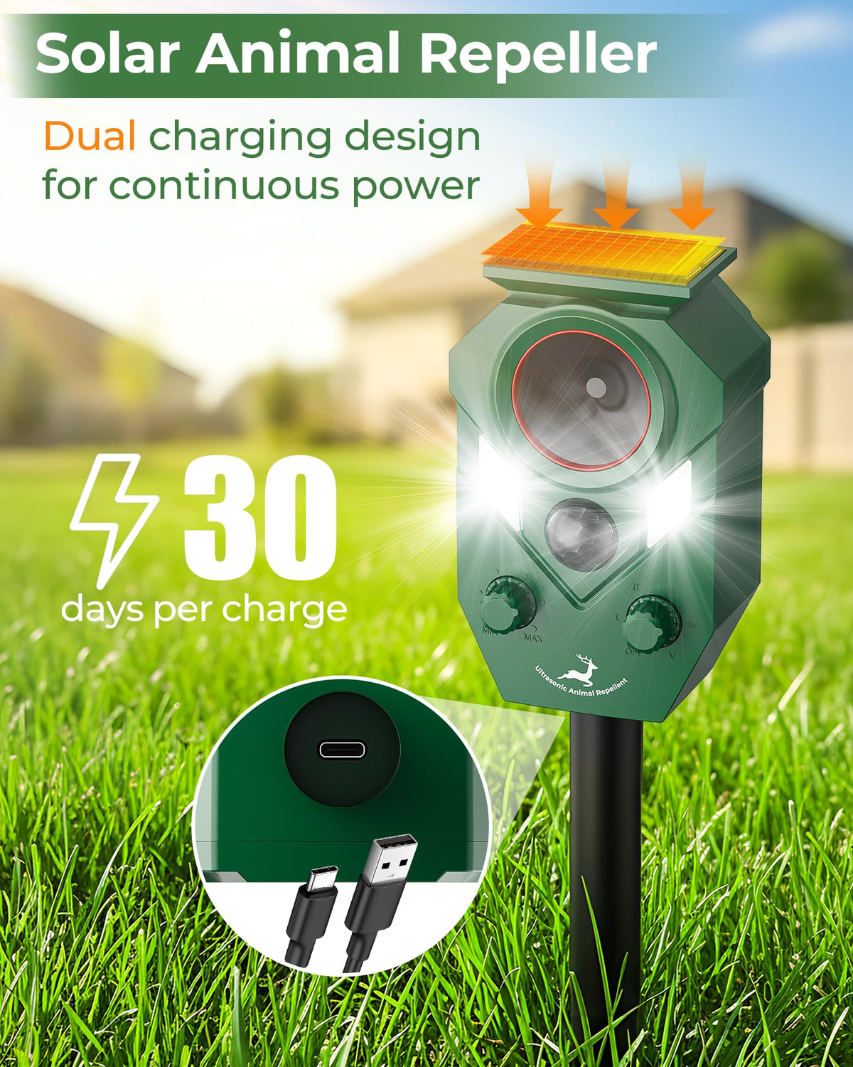 G-Jyuncyou deterrent with motion sensor on fence side for active wildlife deterrence