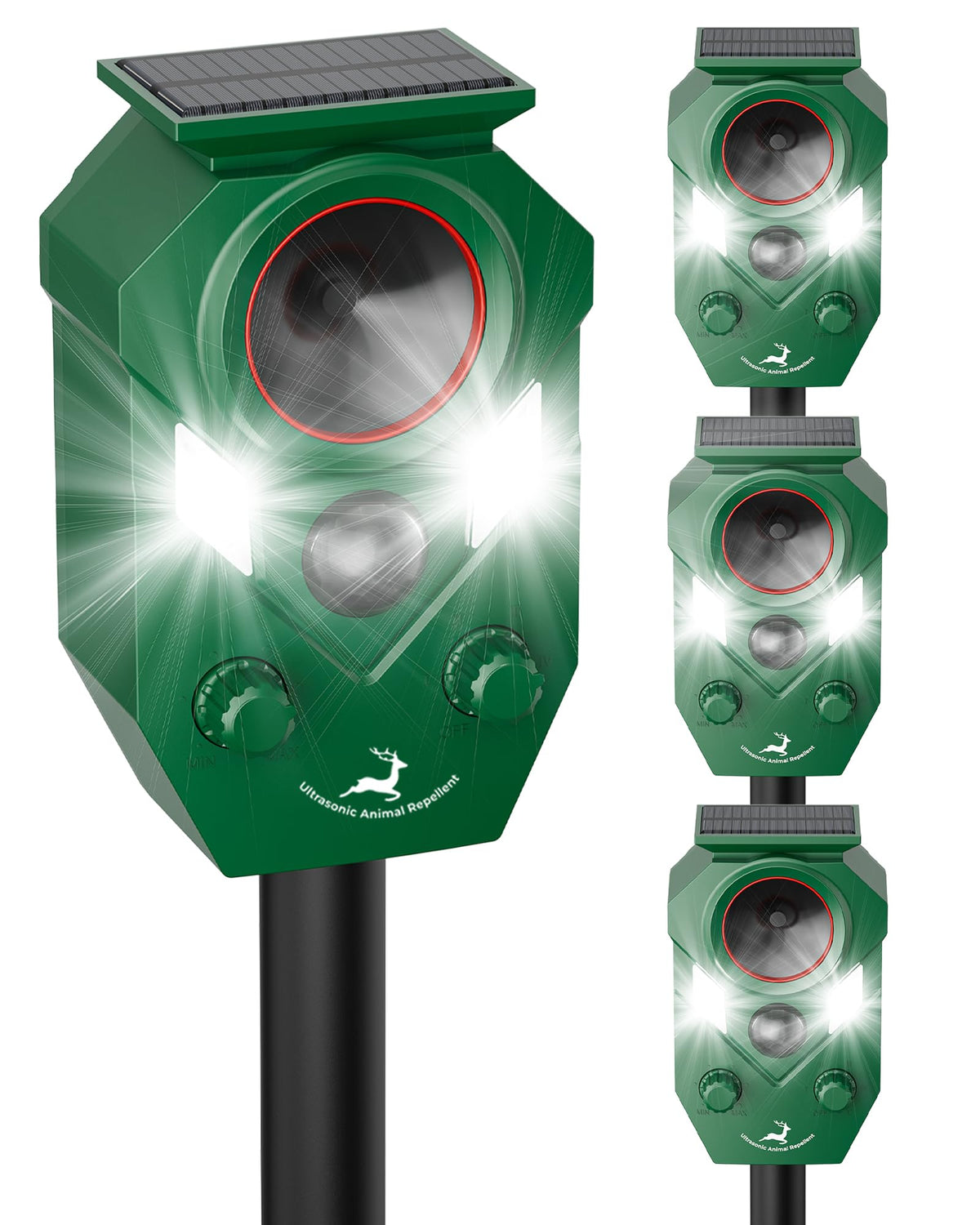 G-Jyuncyou solar deer deterrent front view with ultrasonic strobe for yard protection