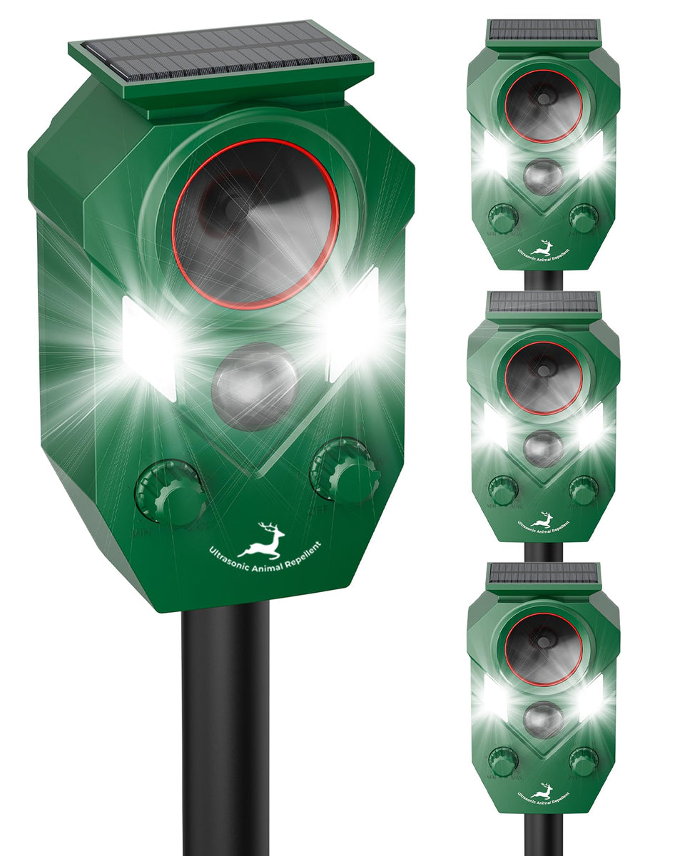 G-Jyuncyou solar deer deterrent front view with ultrasonic strobe for yard protection