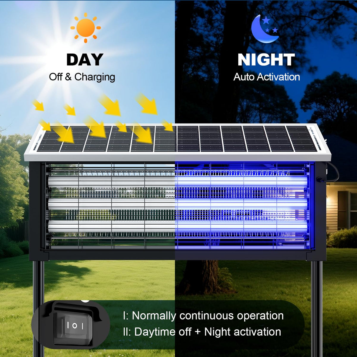 Glamvibe Solar Bug Zapper dual-charging highlights solar and USB power options for flexibility.