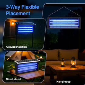 Glamvibe Solar Bug Zapper flexible-mounting supports stake, hang, or table placement.