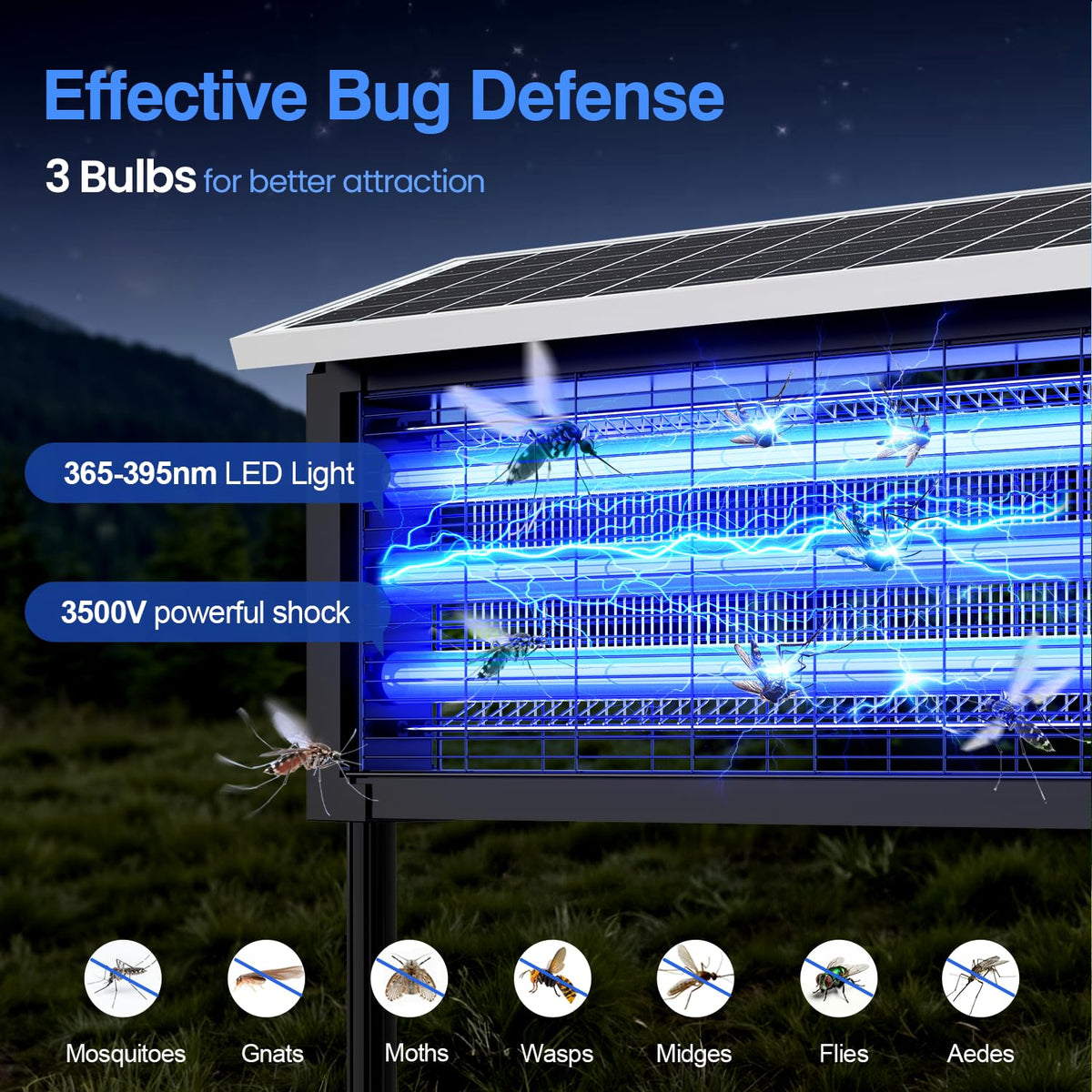 Glamvibe Solar Bug Zapper led-lamps provide energy-efficient lighting for extended outdoor use.
