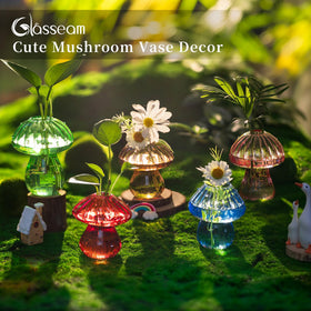 Glasseam glass terrarium jar close-up, highlighting vibrant colors and delicate glassblown craftsmanship.