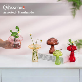 Glasseam mushroom planter on a desk or shelf setup