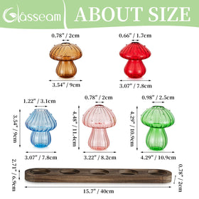 Glasseam office-friendly mushroom glass planter on a wood tray.
