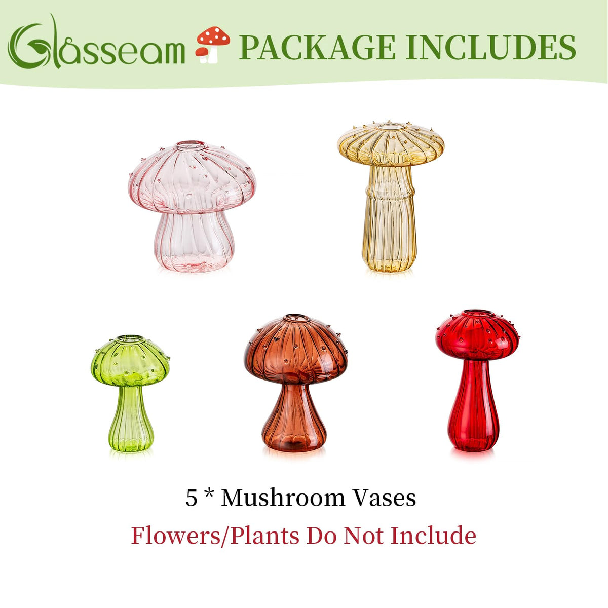 Glasseam warm glow through mushroom vase on a surface