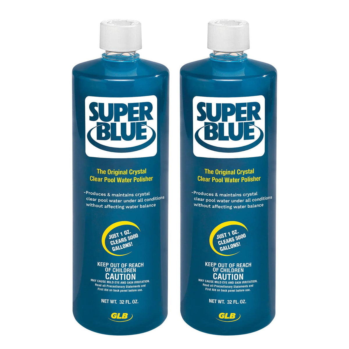 Pour action for GLB Super Blue clarifier speeds pool water clarity