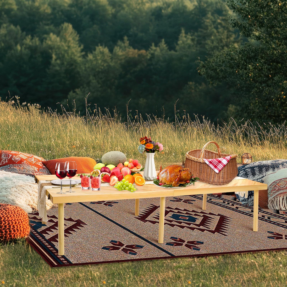 GLDZI boho picnic table natural-wood finish adds rustic charm to gatherings.