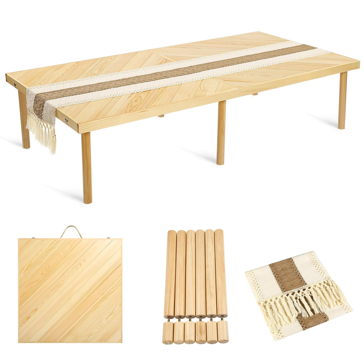 GLDZI folding picnic table with runner offers portable dining for outdoor meals.